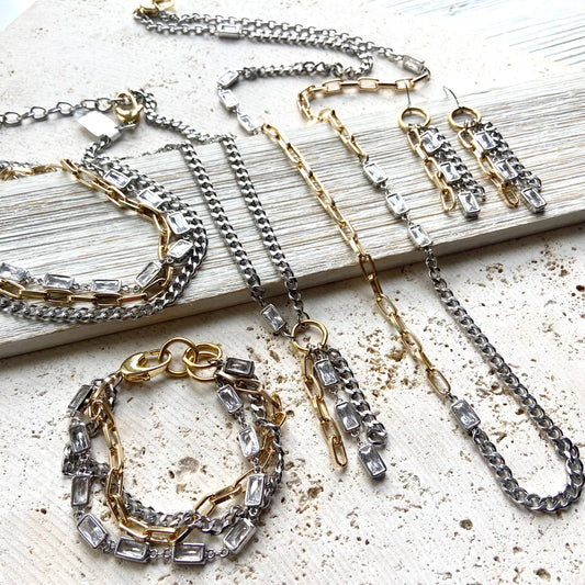Mixed metal non tarnishing necklace edgy glam jewelry