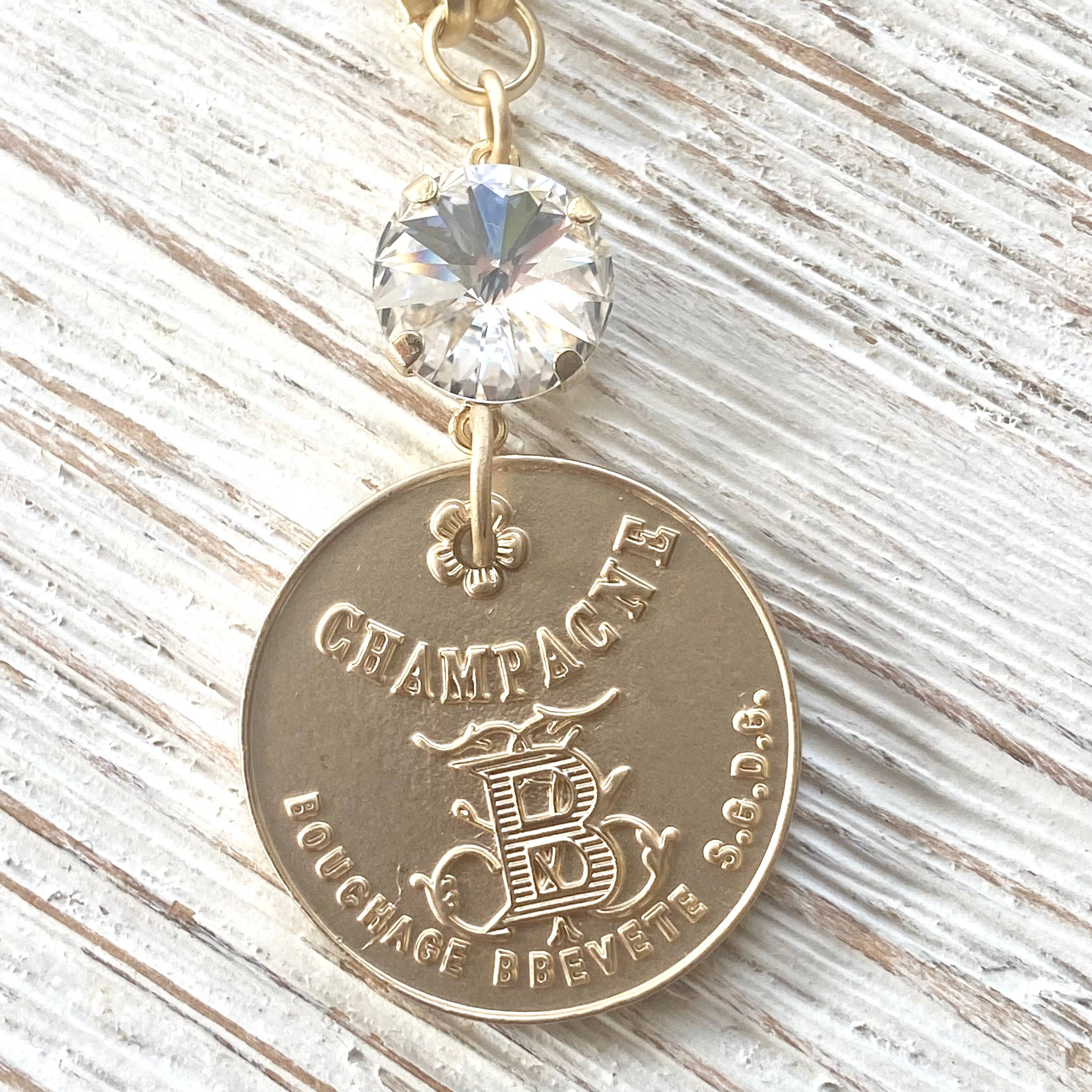Champagne French coin necklace boutique salon jewelry