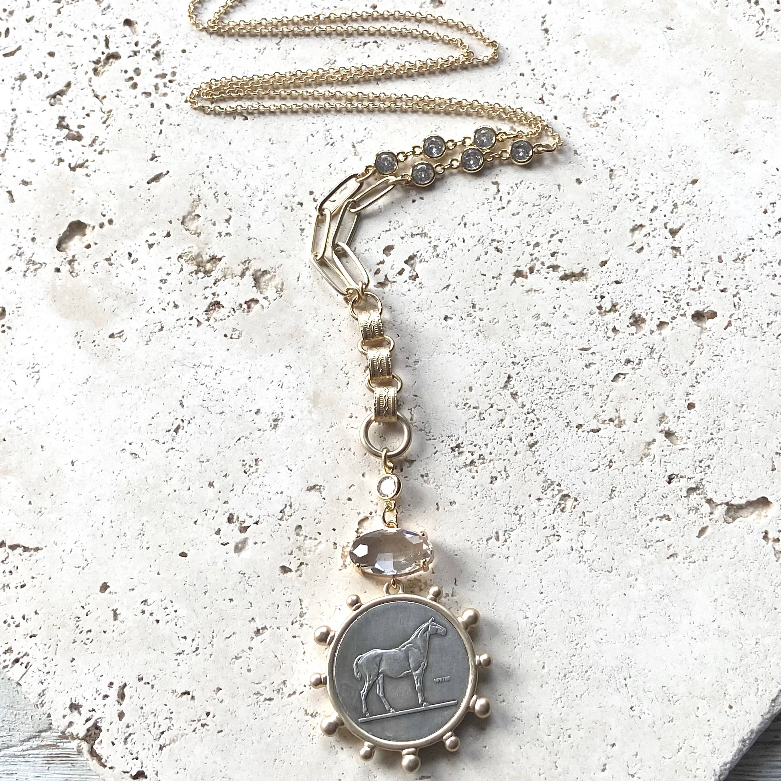 Horse jewelry french coin necklace  equestrian store
