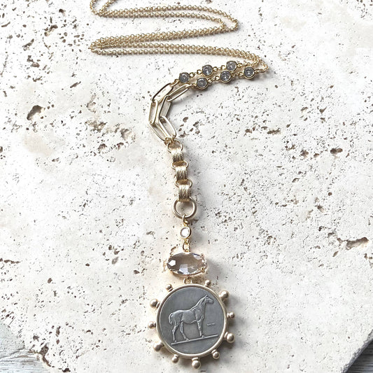 Horse jewelry french coin necklace  equestrian store