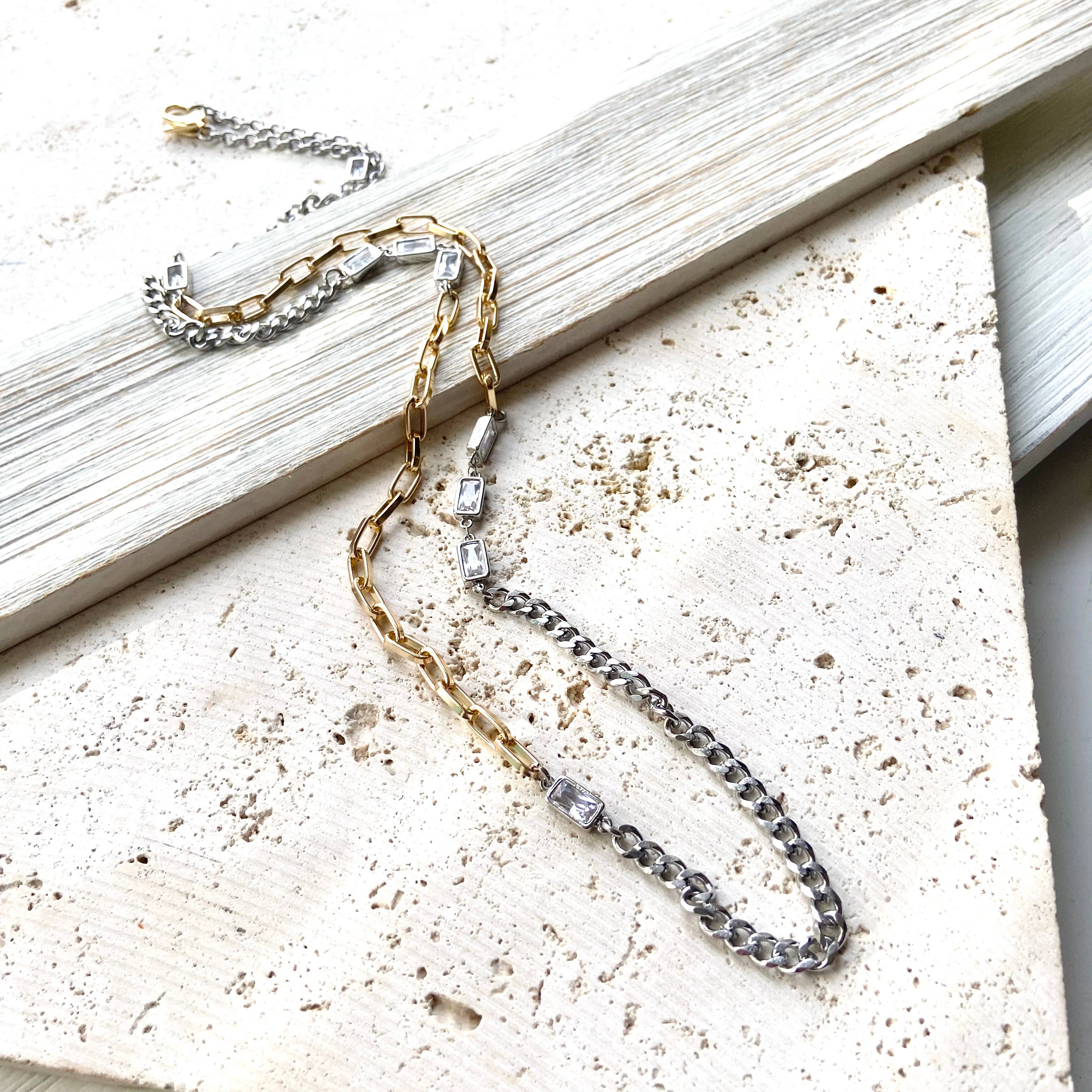 Mixed metal non tarnishing necklace edgy glam jewelry