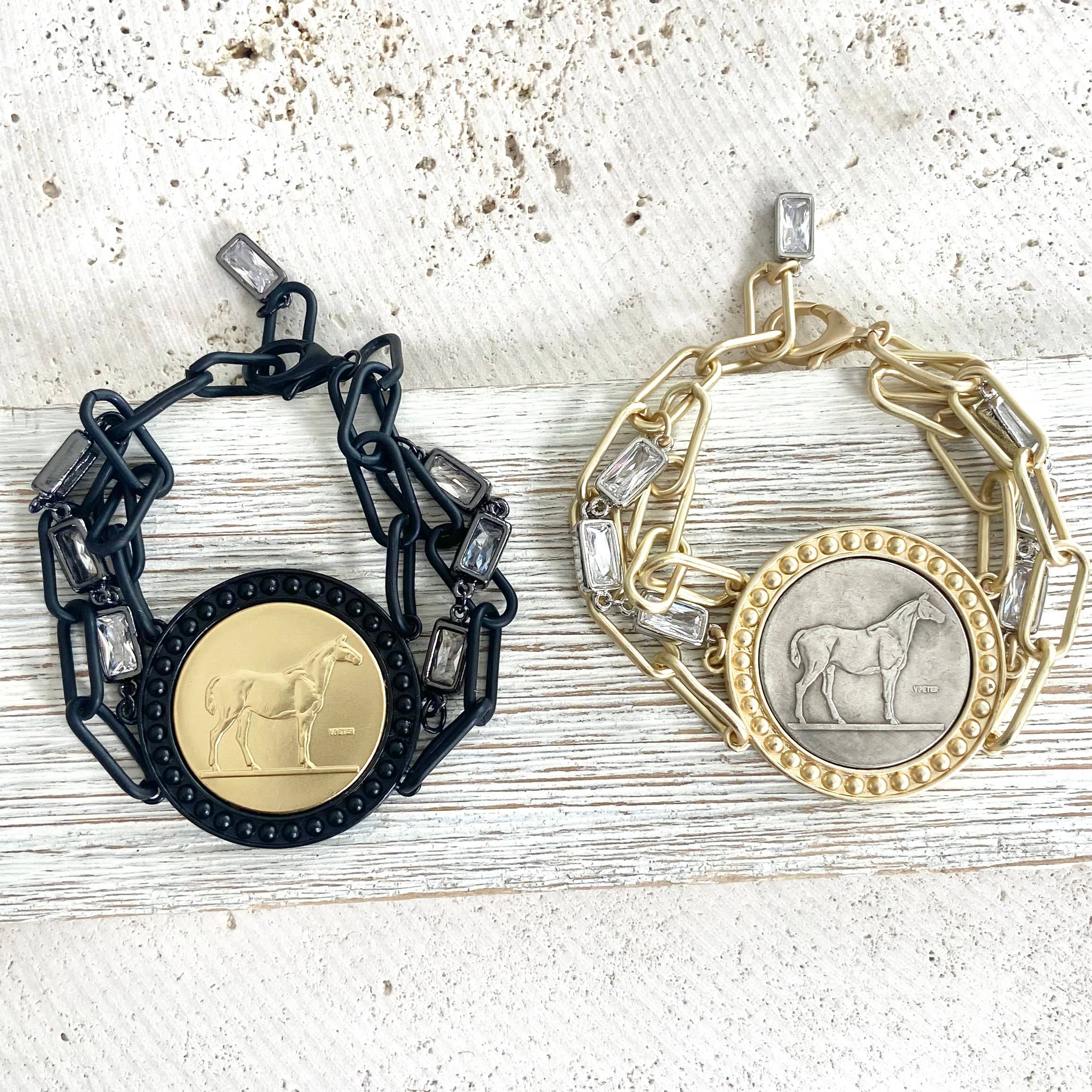 Horse jewelry coin bracelet country western derby equestrian