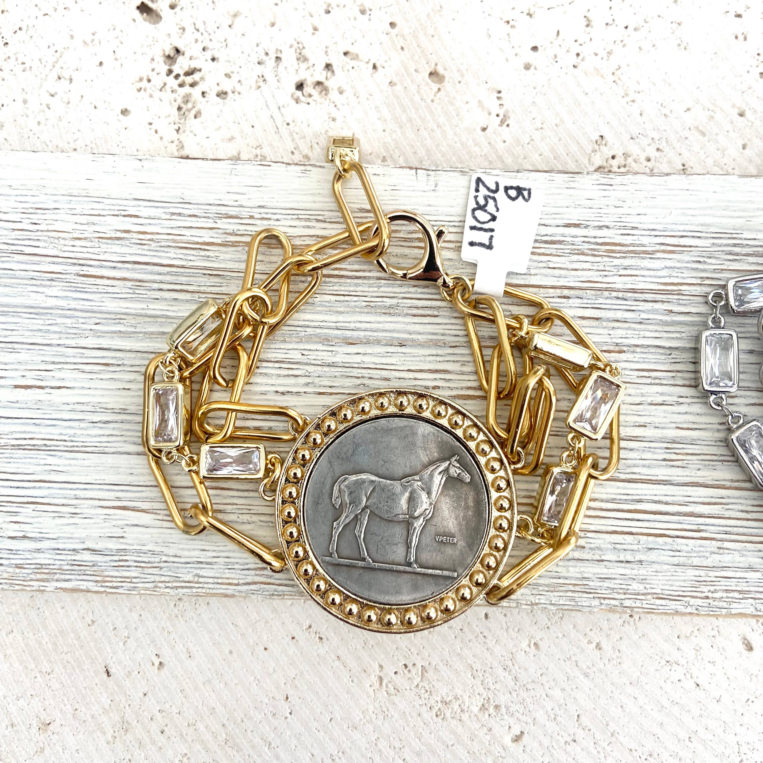 Horse jewelry coin bracelet country western derby equestrian