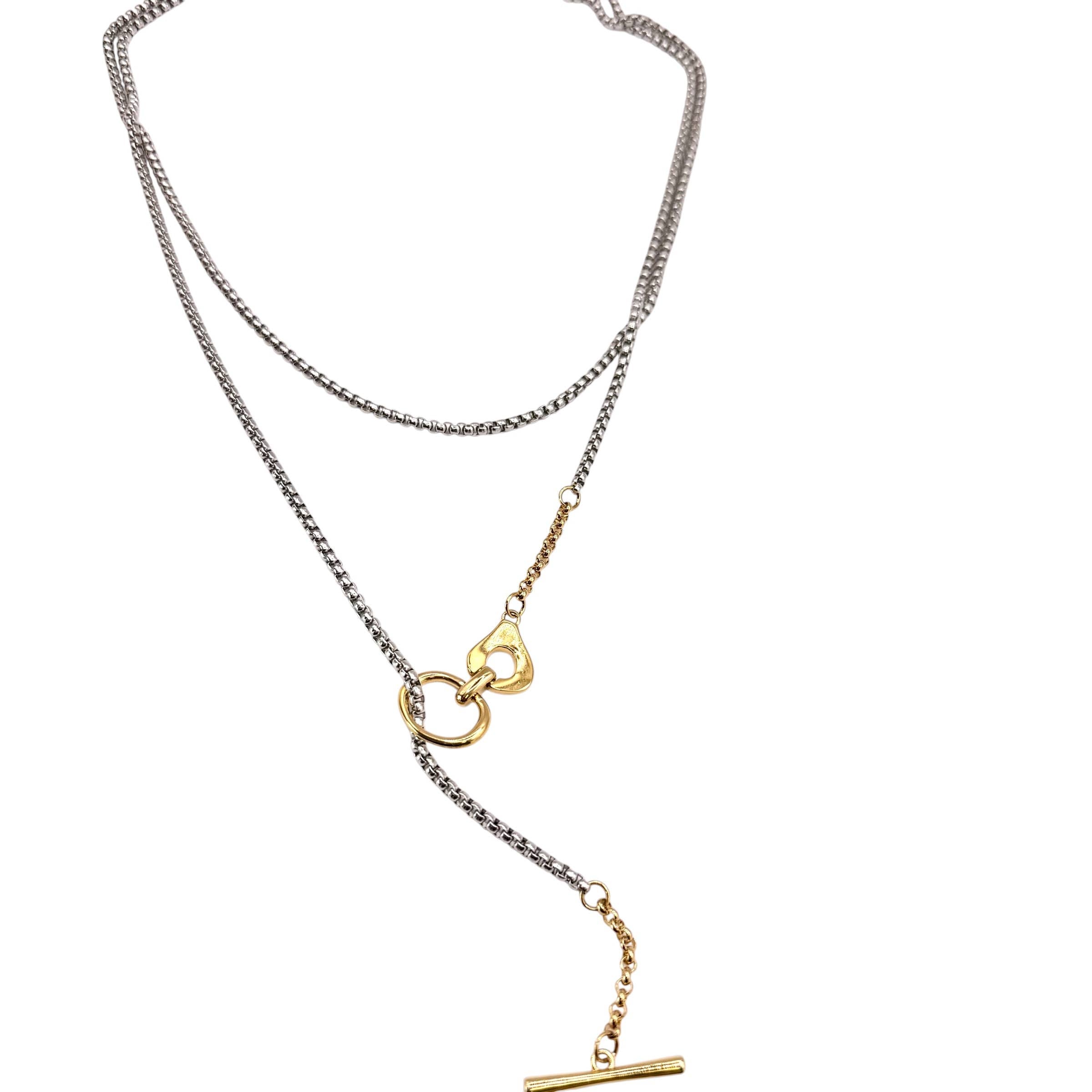Mixed Metal 3-Way Lariat Gold Silver Necklace