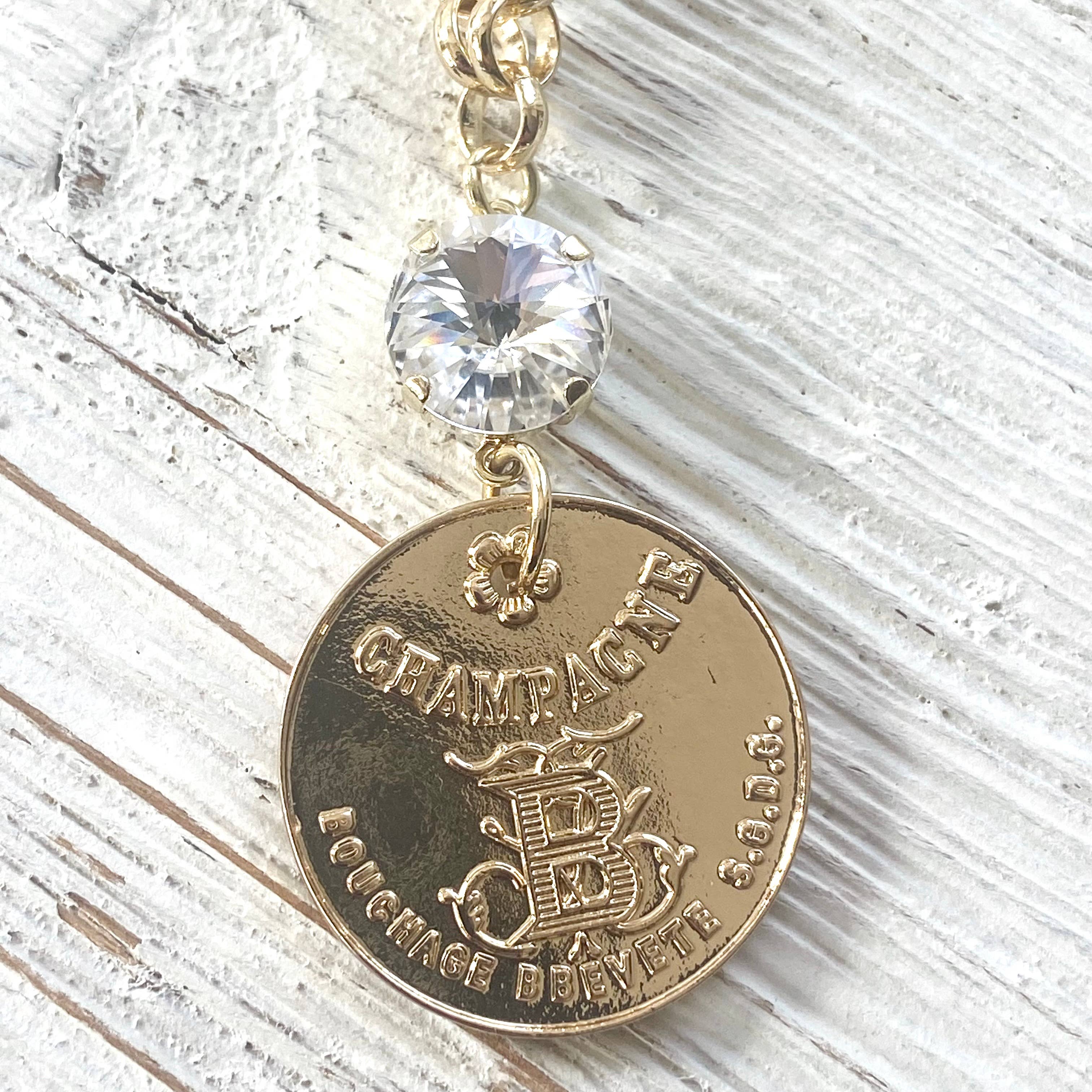 Champagne French coin necklace boutique salon jewelry
