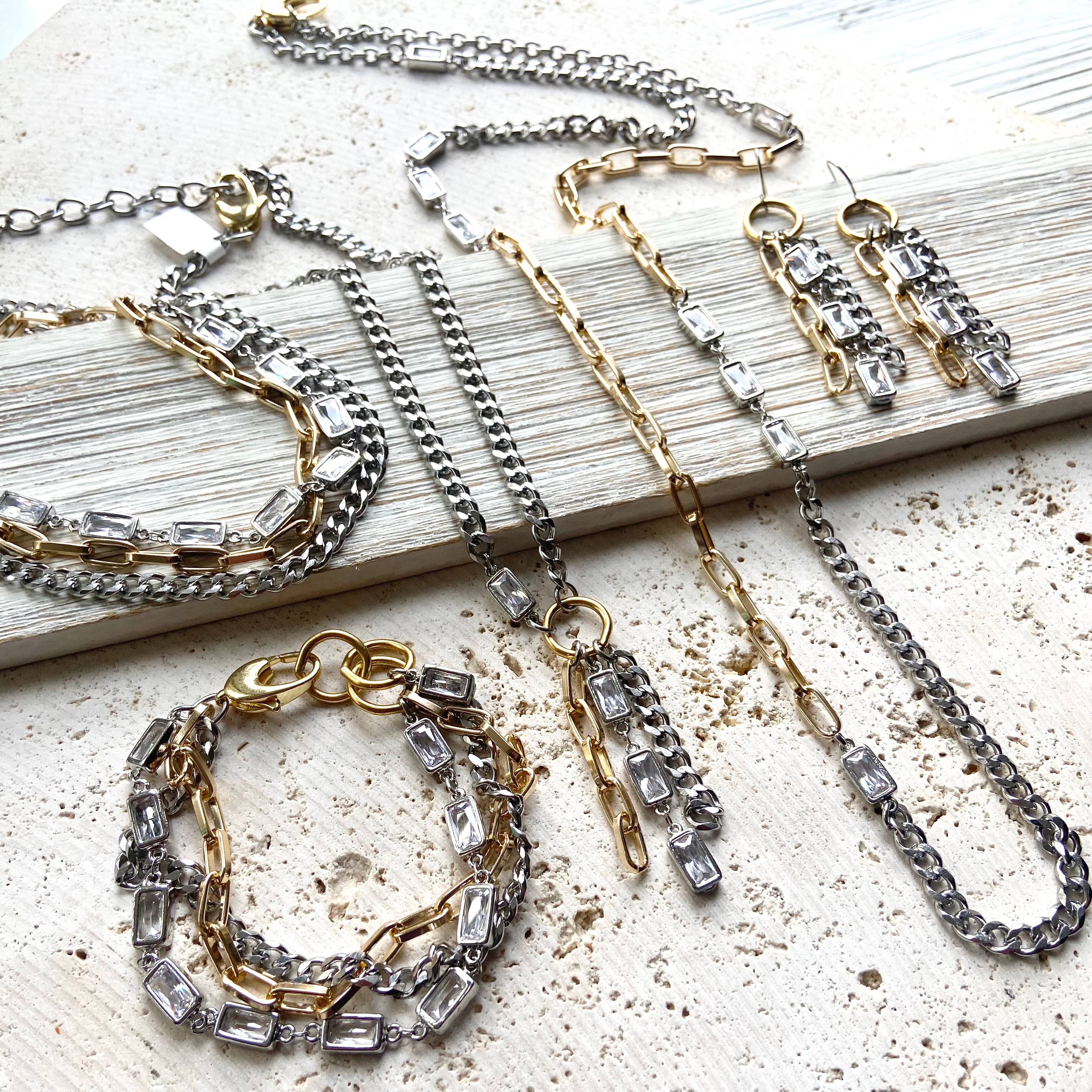 Mixed metal non tarnishing necklace edgy glam jewelry