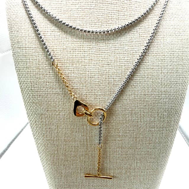 Mixed Metal 3-Way Lariat Gold Silver Necklace