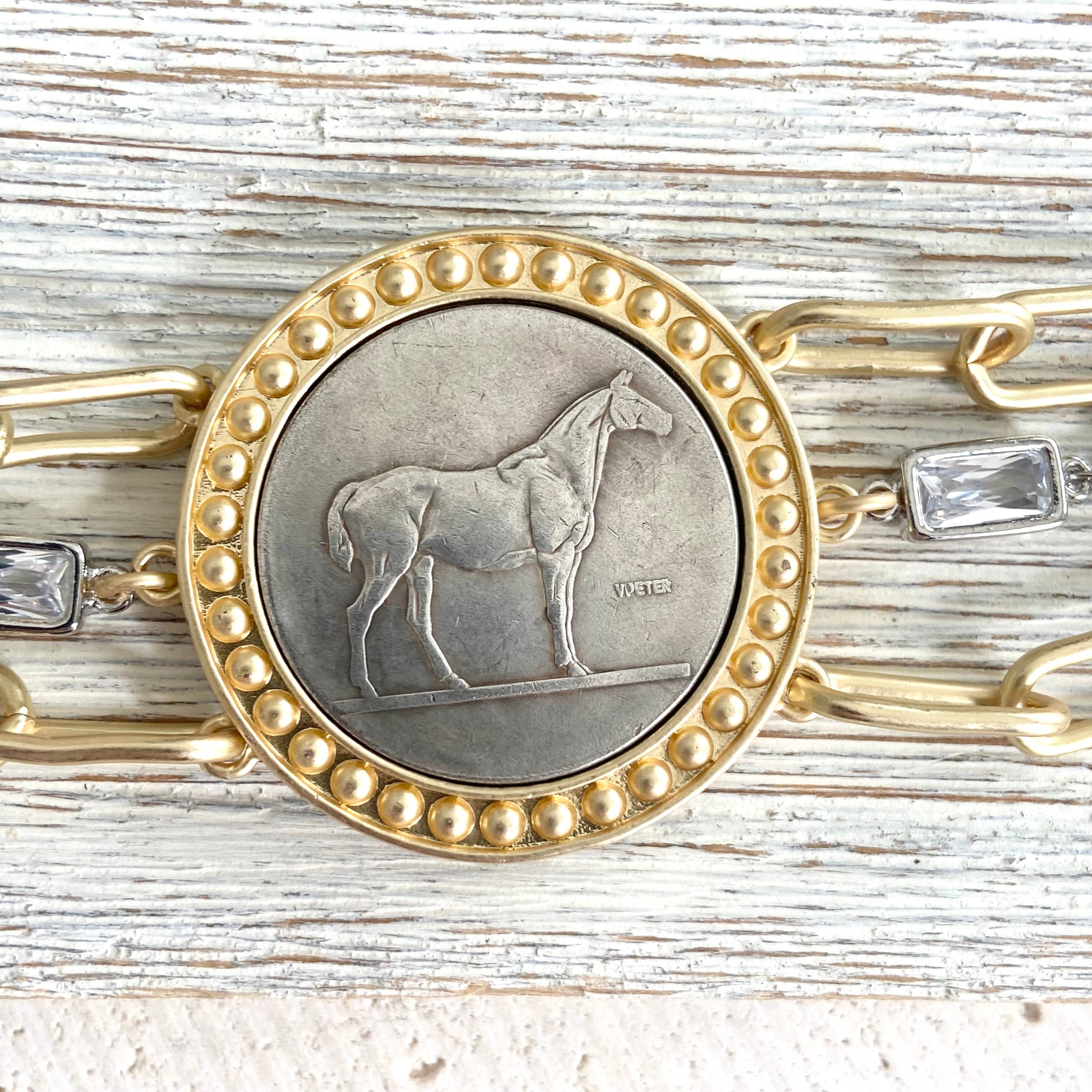 Horse jewelry coin bracelet country western derby equestrian