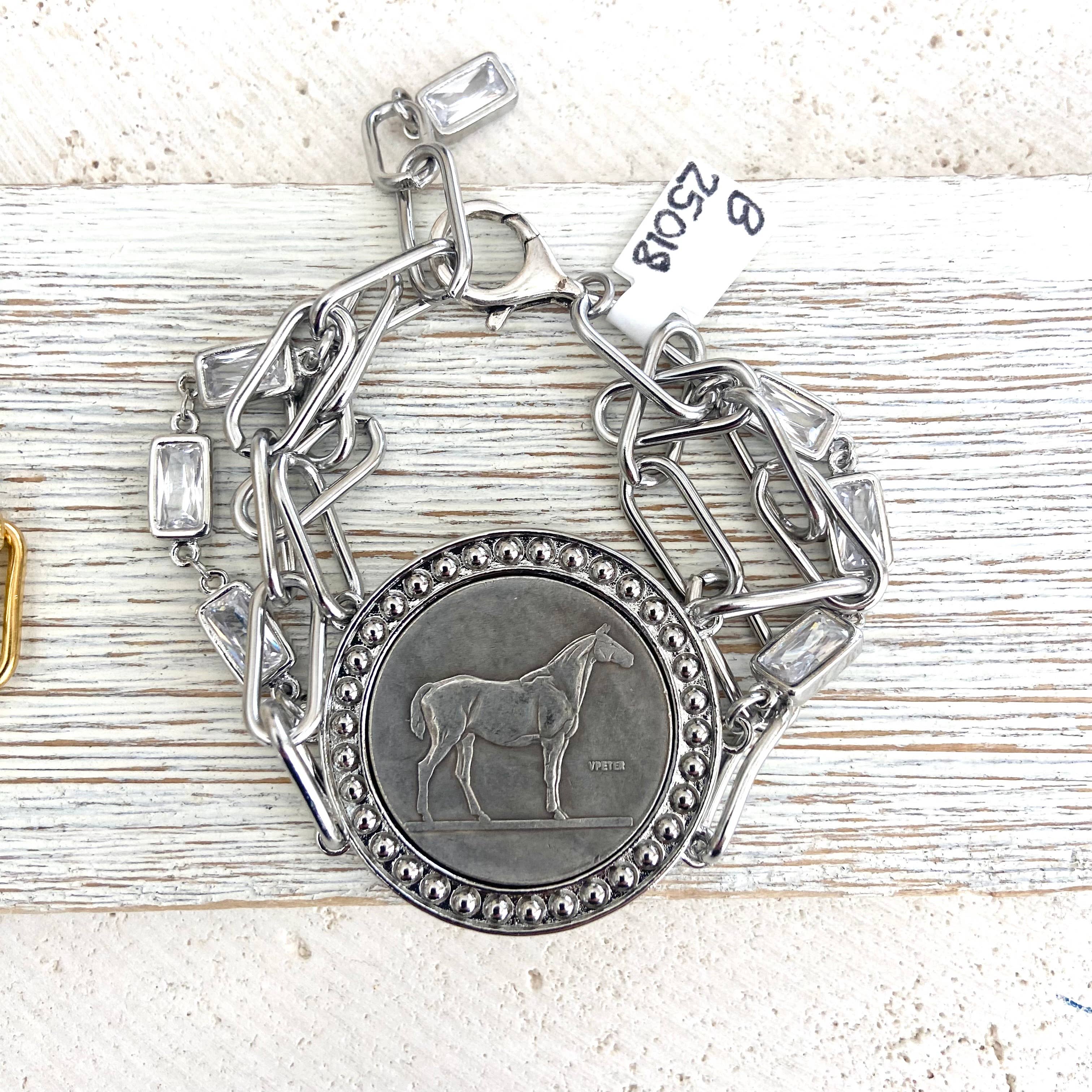 Horse jewelry coin bracelet country western derby equestrian