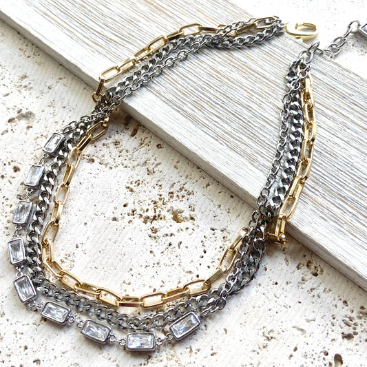 Mixed metal non tarnishing necklace edgy glam jewelry