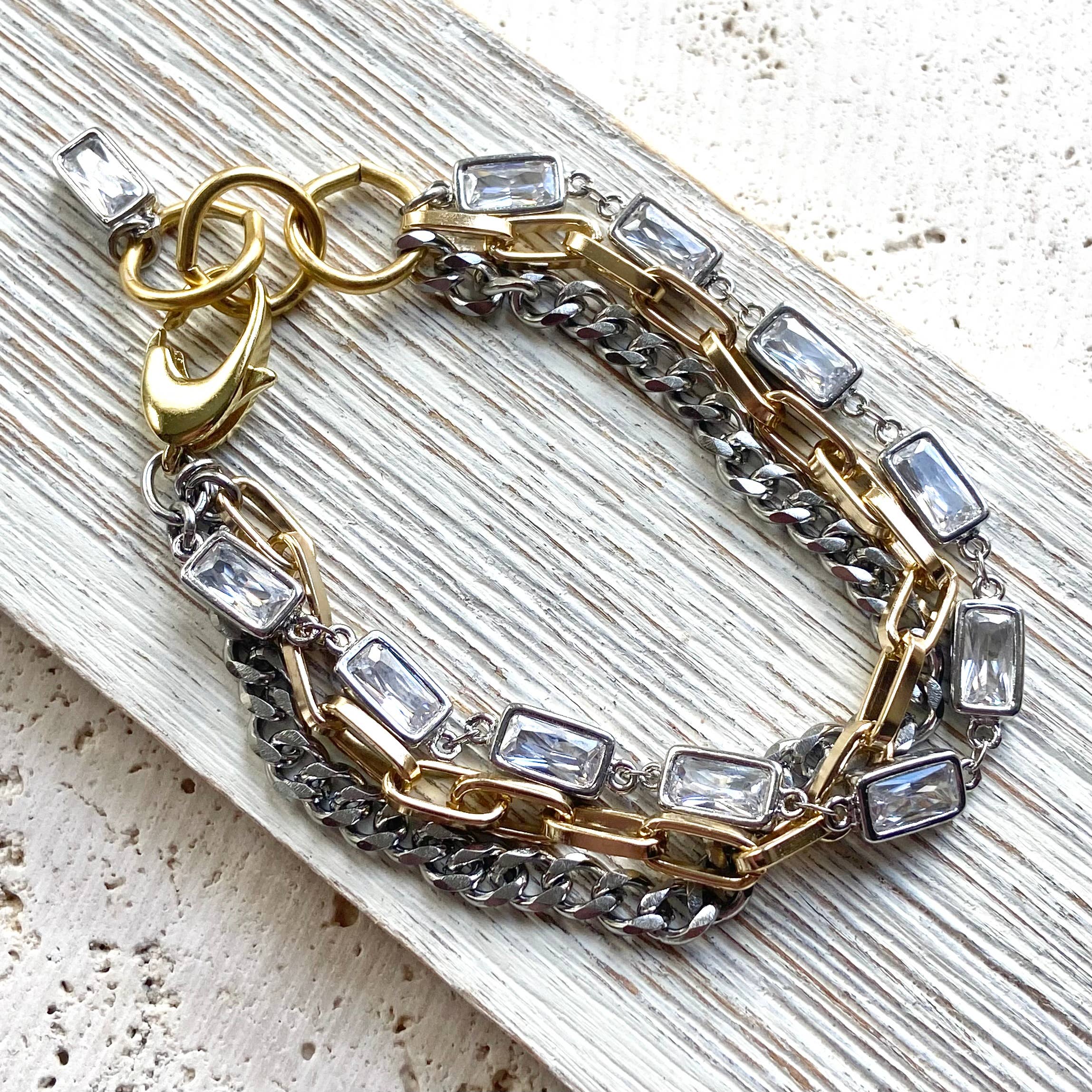 Mixed metal non tarnishing necklace edgy glam jewelry