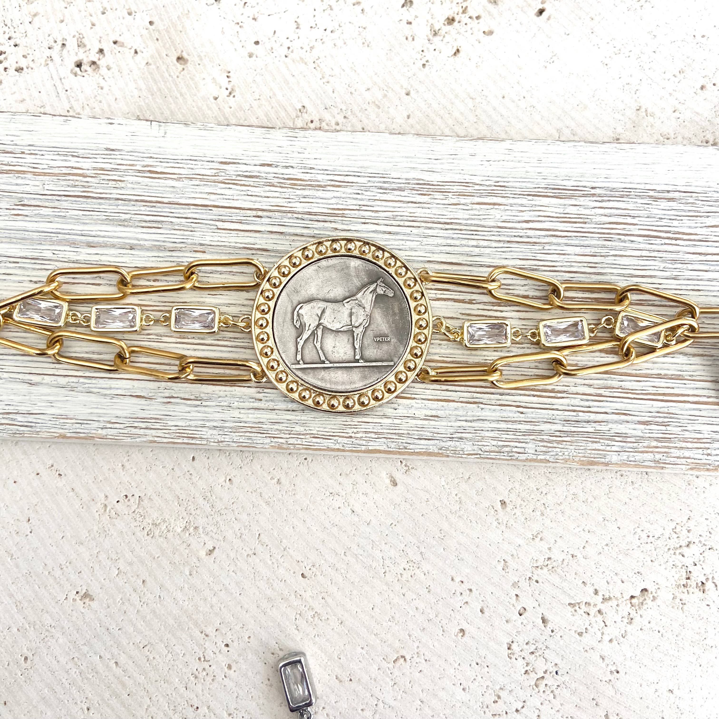 Horse jewelry coin bracelet country western derby equestrian