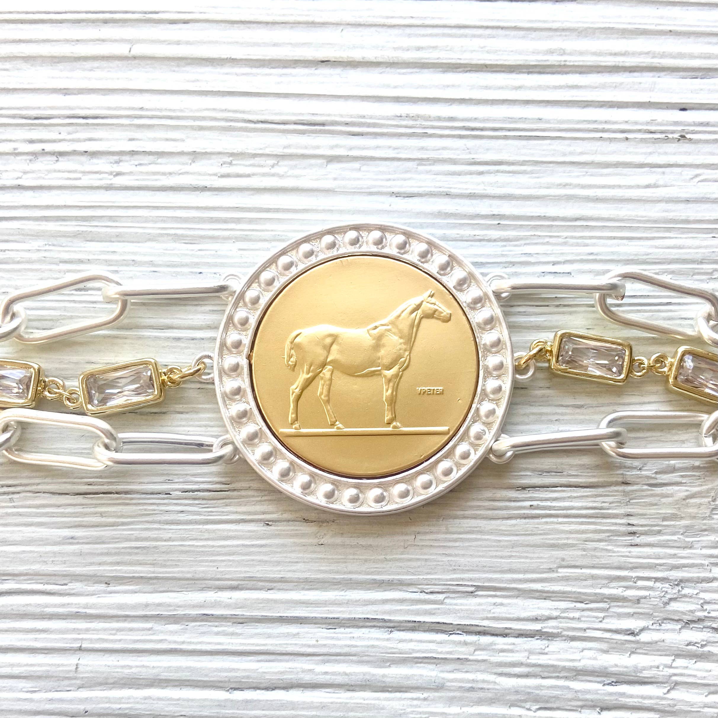 Horse jewelry coin bracelet country western derby equestrian