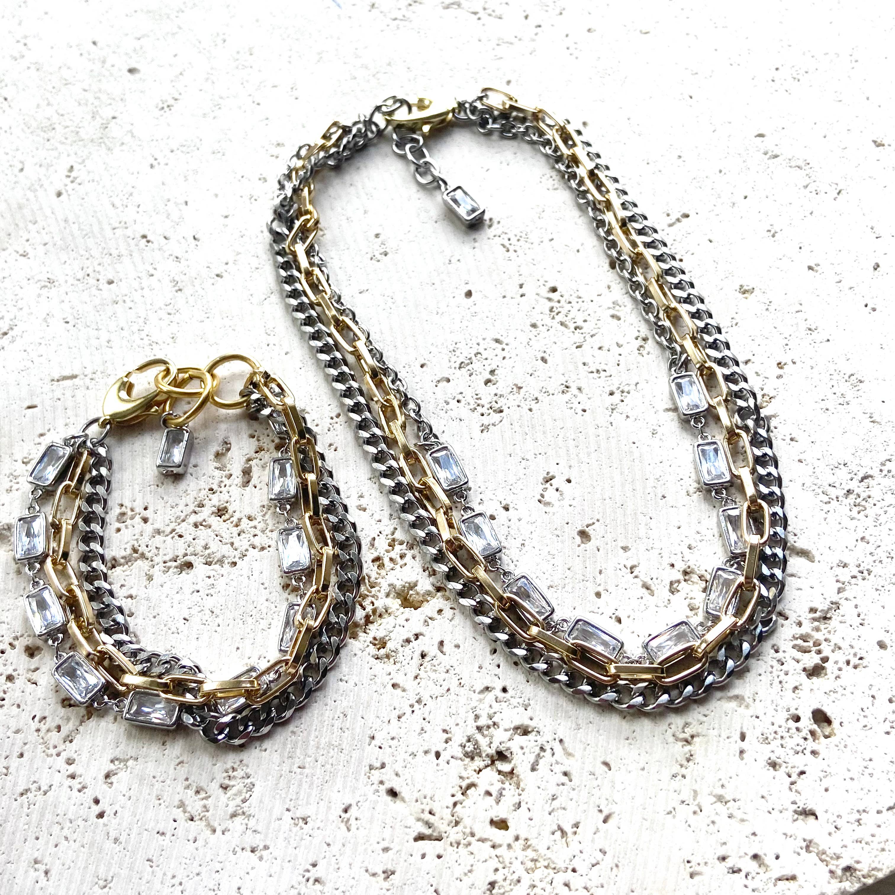 Mixed metal non tarnishing necklace edgy glam jewelry