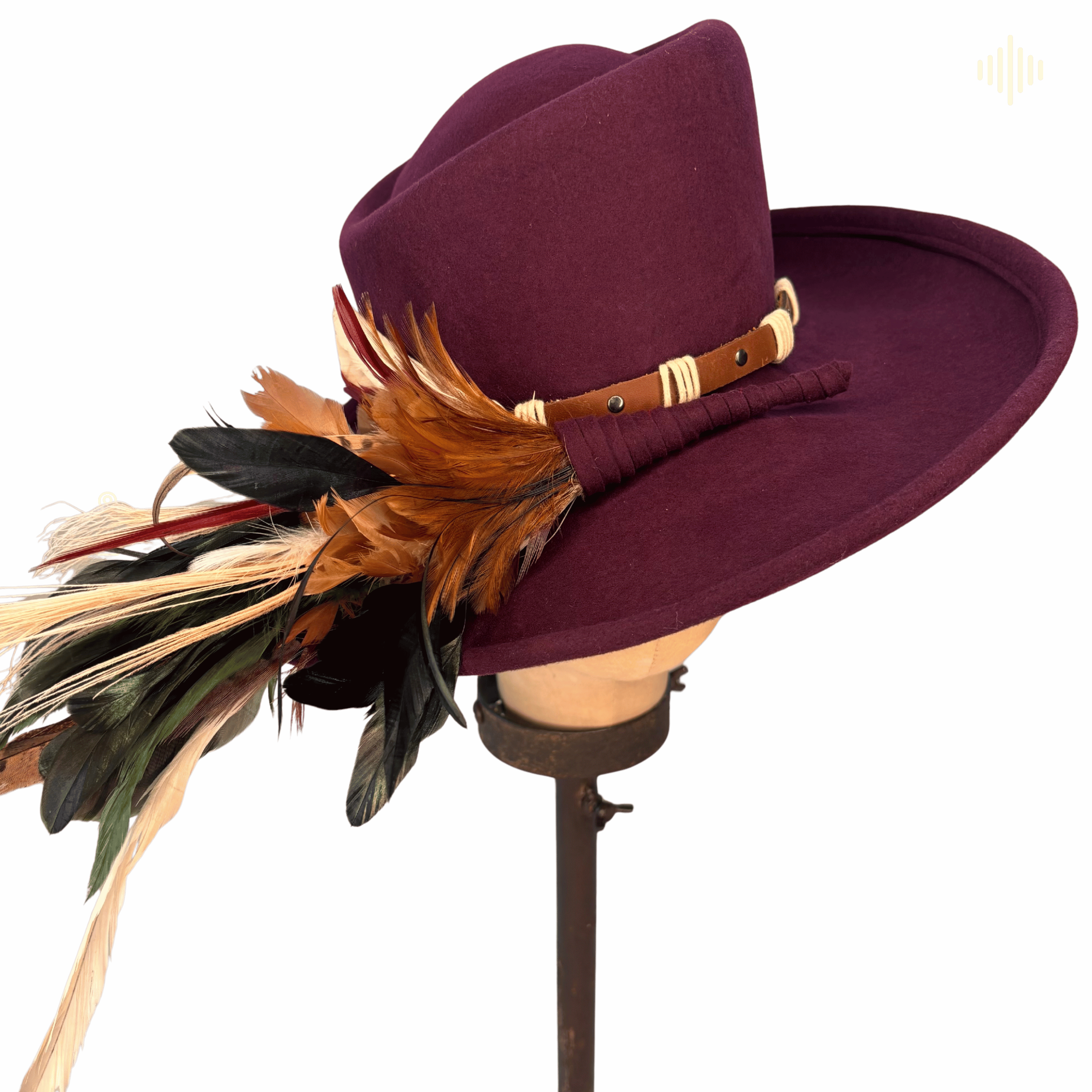 Wine Wool Bohemian Feather Top Hat