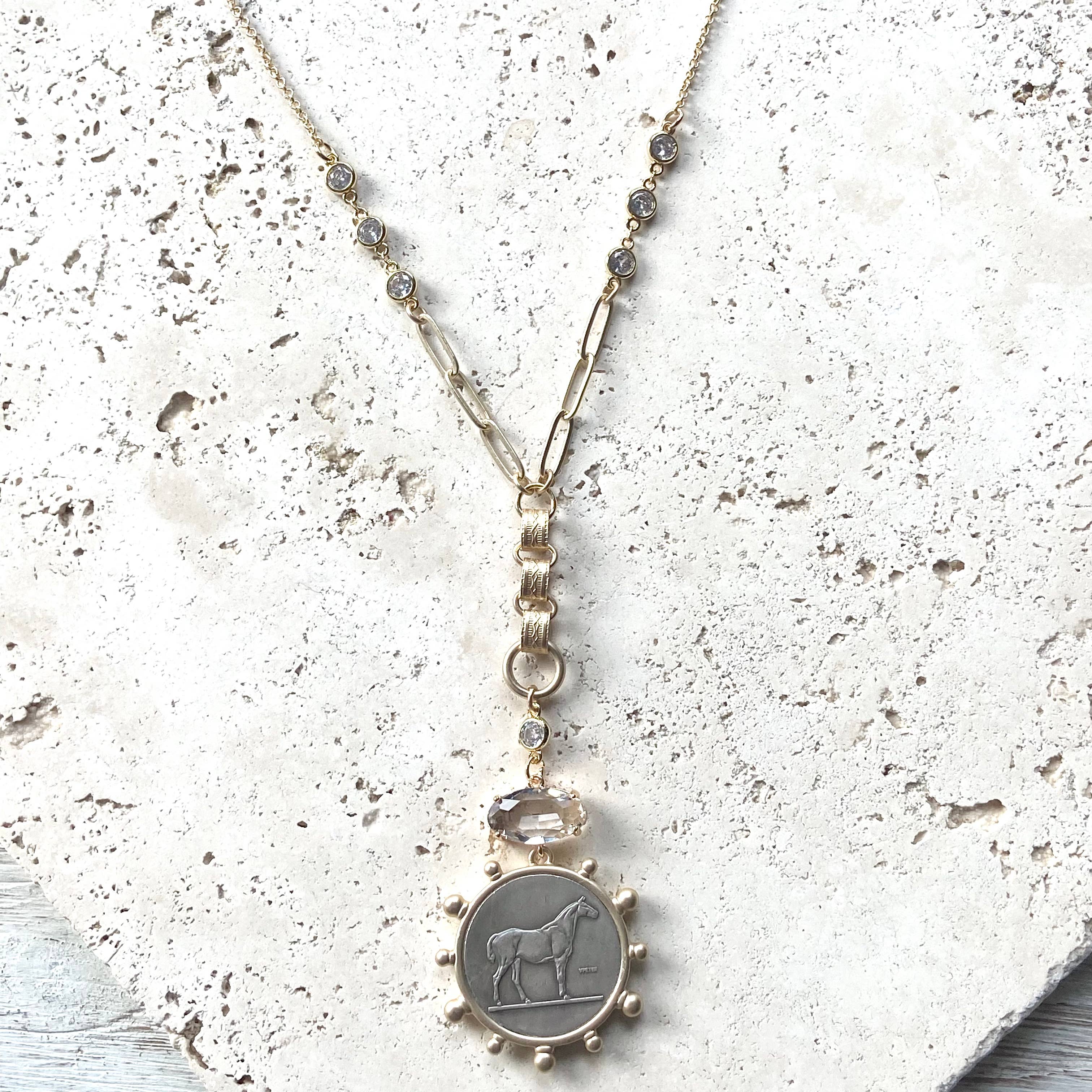 Horse jewelry french coin necklace  equestrian store