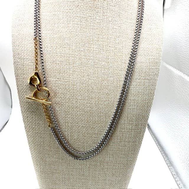 Mixed Metal 3-Way Lariat Gold Silver Necklace